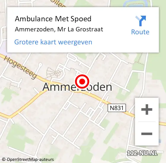 Locatie op kaart van de 112 melding: Ambulance Met Spoed Naar Ammerzoden, Mr la Grostraat op 27 september 2019 21:42