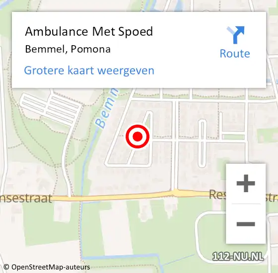 Locatie op kaart van de 112 melding: Ambulance Met Spoed Naar Bemmel, Pomona op 27 september 2019 23:03