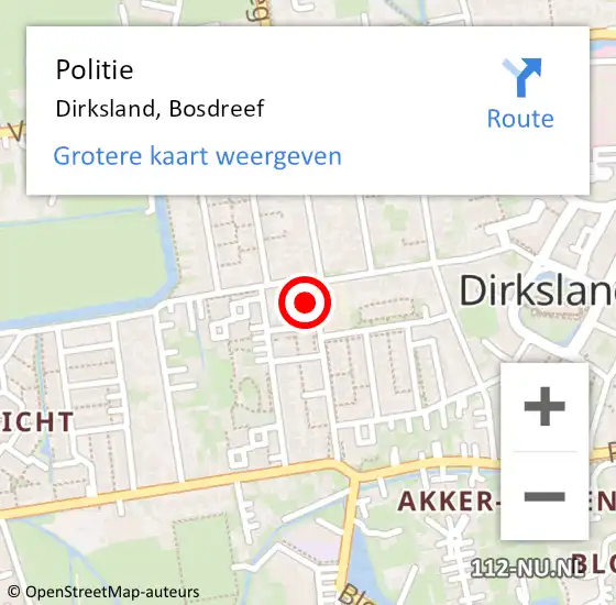 Locatie op kaart van de 112 melding: Politie Dirksland, Bosdreef op 28 september 2013 19:39