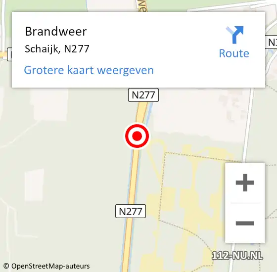 Locatie op kaart van de 112 melding: Brandweer Schaijk, N277 op 28 september 2019 02:57