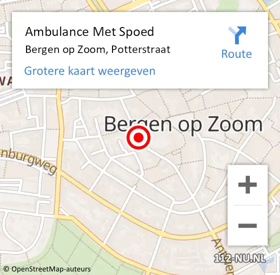 Locatie op kaart van de 112 melding: Ambulance Met Spoed Naar Bergen op Zoom, Potterstraat op 28 september 2019 03:03