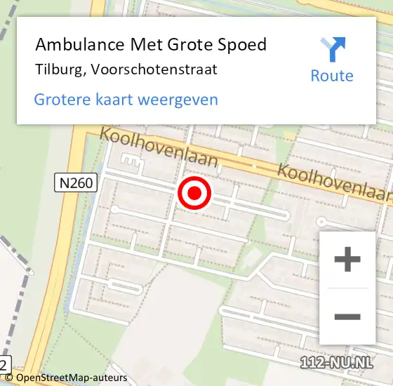 Locatie op kaart van de 112 melding: Ambulance Met Grote Spoed Naar Tilburg, Voorschotenstraat op 28 september 2019 03:51