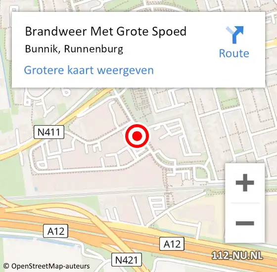 Locatie op kaart van de 112 melding: Brandweer Met Grote Spoed Naar Bunnik, Runnenburg op 28 september 2019 05:30