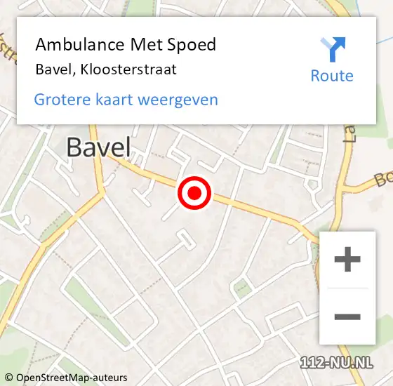 Locatie op kaart van de 112 melding: Ambulance Met Spoed Naar Bavel, Kloosterstraat op 28 september 2019 09:22