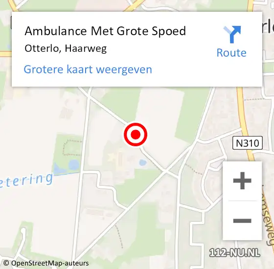 Locatie op kaart van de 112 melding: Ambulance Met Grote Spoed Naar Otterlo, Haarweg op 28 september 2019 10:06