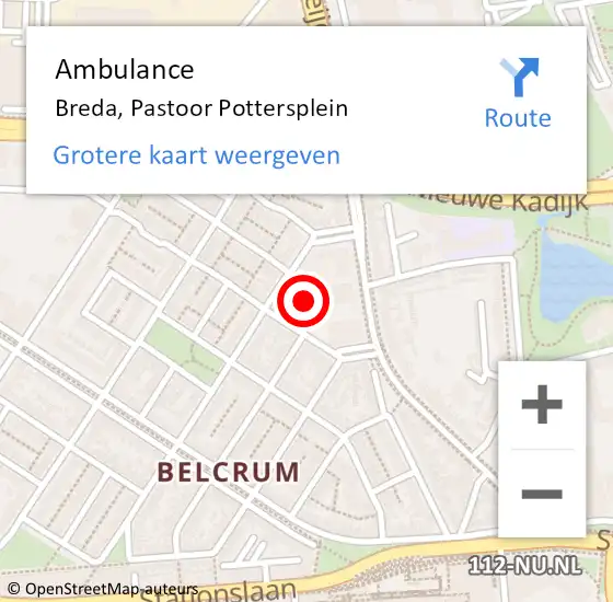 Locatie op kaart van de 112 melding: Ambulance Breda, Pastoor Pottersplein op 28 september 2019 13:29