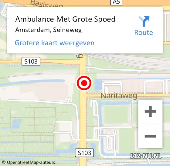 Locatie op kaart van de 112 melding: Ambulance Met Grote Spoed Naar Amsterdam, Seineweg op 28 september 2019 13:54