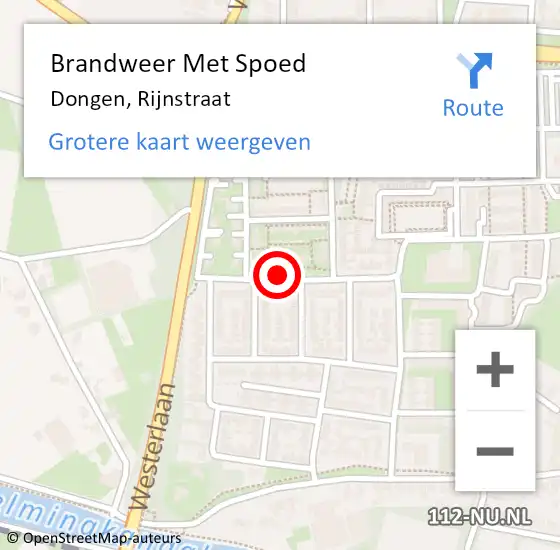 Locatie op kaart van de 112 melding: Brandweer Met Spoed Naar Dongen, Rijnstraat op 28 september 2019 14:14