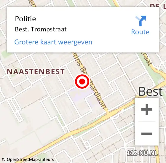 Locatie op kaart van de 112 melding: Politie Best, Trompstraat op 28 september 2019 14:59