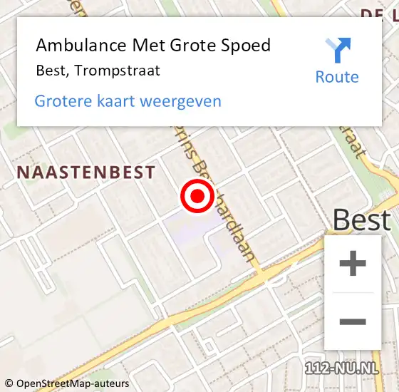 Locatie op kaart van de 112 melding: Ambulance Met Grote Spoed Naar Best, Trompstraat op 28 september 2019 15:00