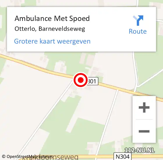 Locatie op kaart van de 112 melding: Ambulance Met Spoed Naar Otterlo, Barneveldseweg op 28 september 2019 15:49