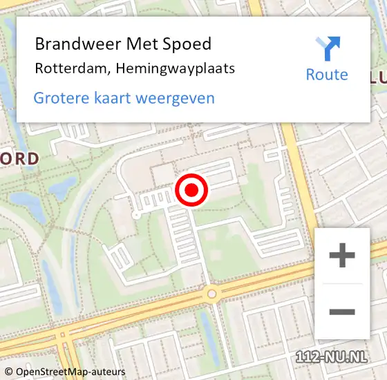 Locatie op kaart van de 112 melding: Brandweer Met Spoed Naar Rotterdam, Hemingwayplaats op 28 september 2019 17:02