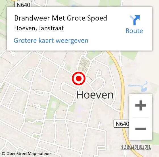 Locatie op kaart van de 112 melding: Brandweer Met Grote Spoed Naar Hoeven, Janstraat op 28 september 2019 17:50