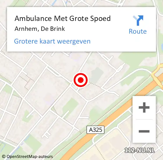 Locatie op kaart van de 112 melding: Ambulance Met Grote Spoed Naar Arnhem, De Brink op 29 september 2019 00:00