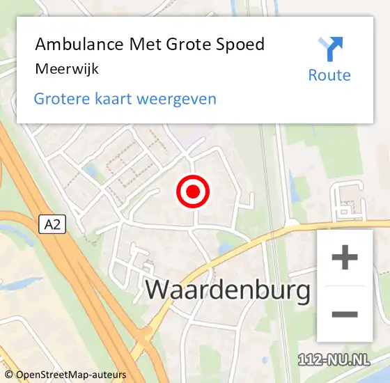 Locatie op kaart van de 112 melding: Ambulance Met Grote Spoed Naar Waardenburg, Meerwijk op 29 september 2019 00:08