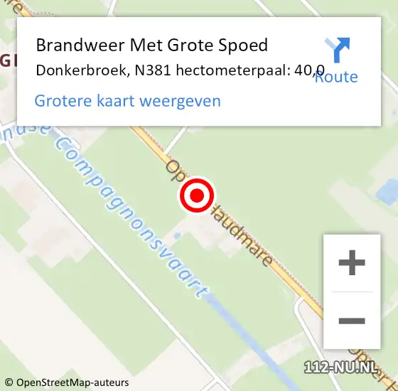 Locatie op kaart van de 112 melding: Brandweer Met Grote Spoed Naar Donkerbroek, N381 hectometerpaal: 40,0 op 29 september 2019 01:34