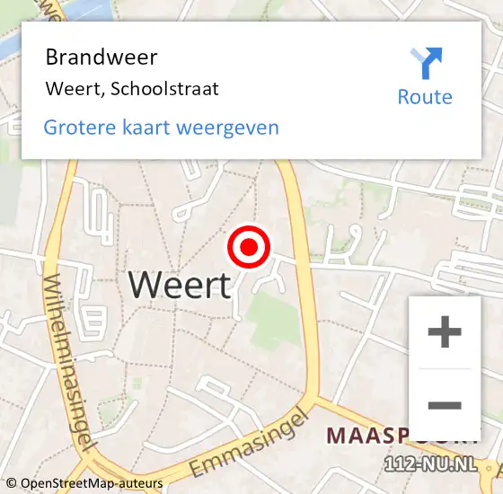 Locatie op kaart van de 112 melding: Brandweer Weert, Schoolstraat op 29 september 2019 02:58