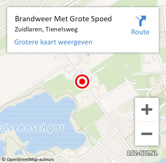 Locatie op kaart van de 112 melding: Brandweer Met Grote Spoed Naar Zuidlaren, Tienelsweg op 29 september 2019 05:10