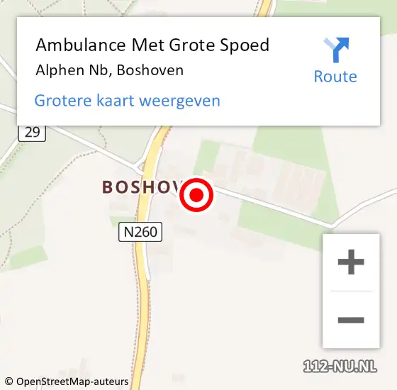 Locatie op kaart van de 112 melding: Ambulance Met Grote Spoed Naar Alphen Nb, Boshoven op 29 september 2019 05:55