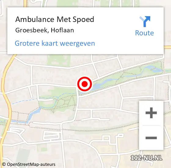 Locatie op kaart van de 112 melding: Ambulance Met Spoed Naar Groesbeek, Hoflaan op 29 september 2019 10:45