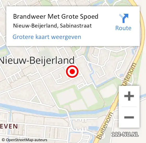 Locatie op kaart van de 112 melding: Brandweer Met Grote Spoed Naar Nieuw-Beijerland, Sabinastraat op 29 september 2019 11:23