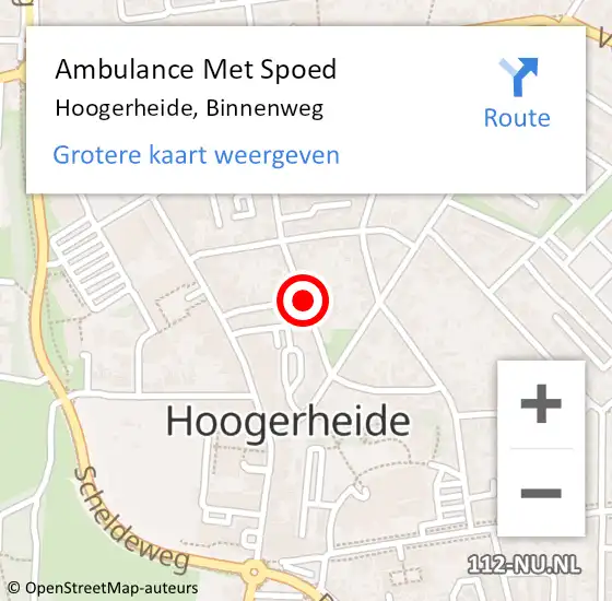 Locatie op kaart van de 112 melding: Ambulance Met Spoed Naar Hoogerheide, Binnenweg op 29 september 2019 12:09