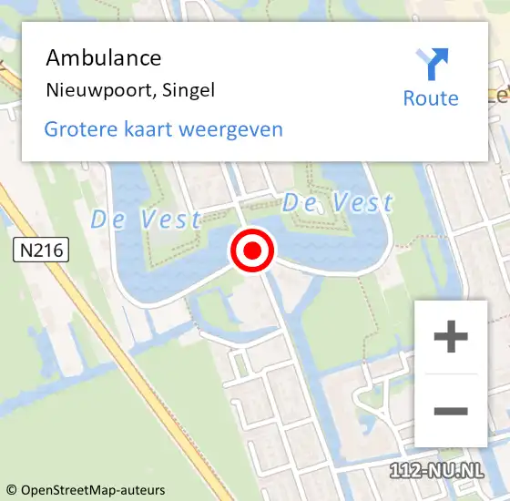 Locatie op kaart van de 112 melding: Ambulance Nieuwpoort, Singel op 29 september 2019 13:35