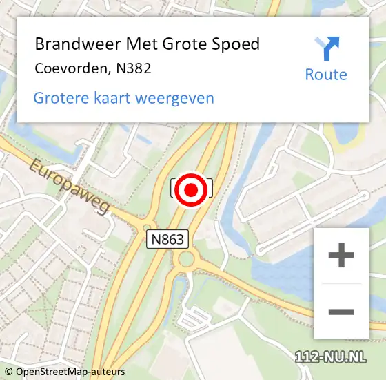 Locatie op kaart van de 112 melding: Brandweer Met Grote Spoed Naar Coevorden, N382 op 29 september 2019 15:20