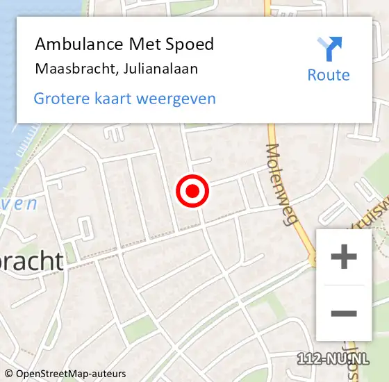 Locatie op kaart van de 112 melding: Ambulance Met Spoed Naar Maasbracht, Julianalaan op 29 september 2019 17:46