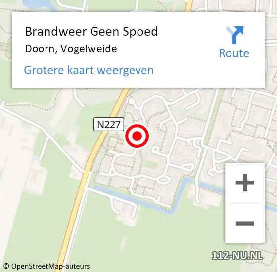 Locatie op kaart van de 112 melding: Brandweer Geen Spoed Naar Doorn, Vogelweide op 29 september 2019 17:58