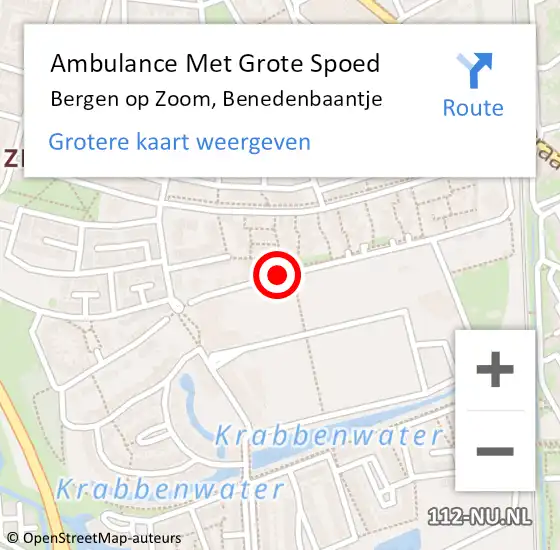 Locatie op kaart van de 112 melding: Ambulance Met Grote Spoed Naar Bergen op Zoom, Benedenbaantje op 29 september 2019 18:42