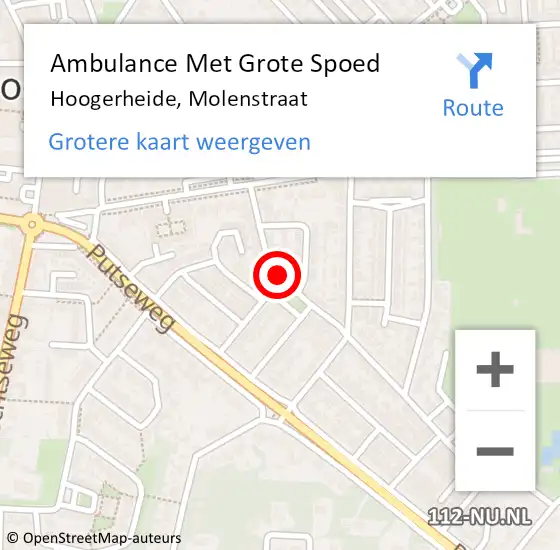 Locatie op kaart van de 112 melding: Ambulance Met Grote Spoed Naar Hoogerheide, Molenstraat op 29 september 2019 19:10