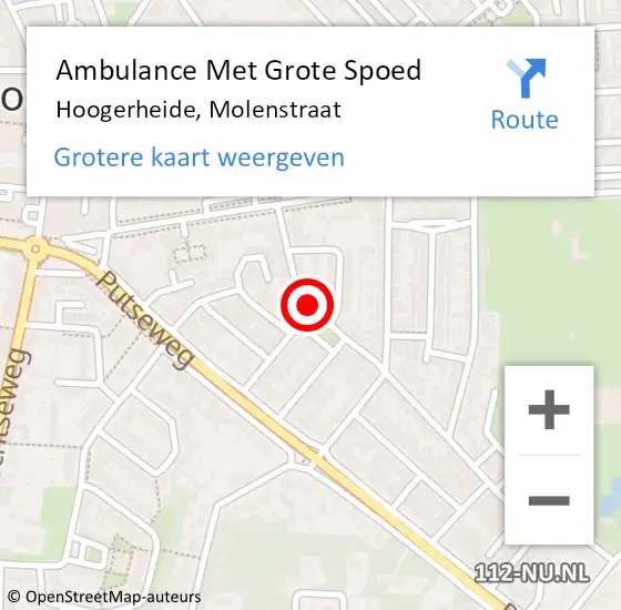 Locatie op kaart van de 112 melding: Ambulance Met Grote Spoed Naar Hoogerheide, Molenstraat op 29 september 2019 19:12