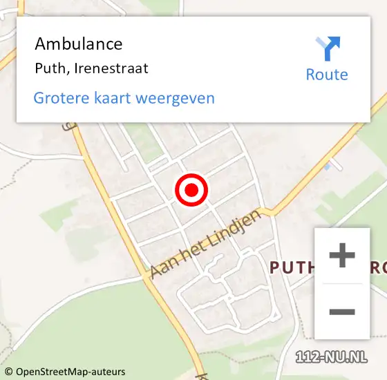 Locatie op kaart van de 112 melding: Ambulance Puth, Irenestraat op 28 september 2013 20:00