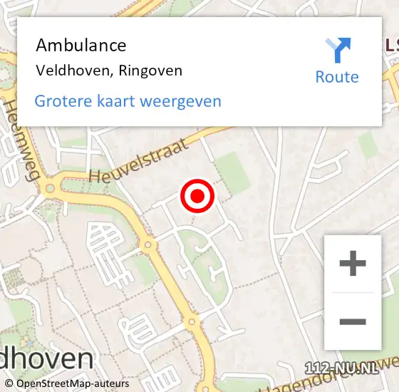 Locatie op kaart van de 112 melding: Ambulance Veldhoven, Ringoven op 29 september 2019 22:12