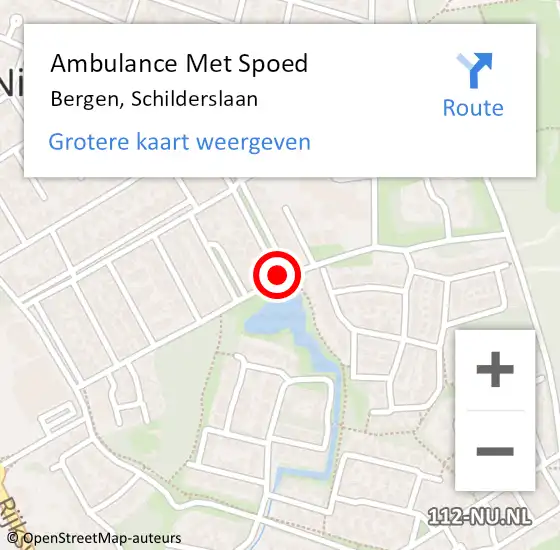 Locatie op kaart van de 112 melding: Ambulance Met Spoed Naar Bergen, Schilderslaan op 30 september 2019 00:09