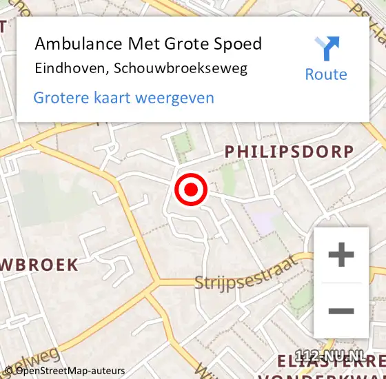 Locatie op kaart van de 112 melding: Ambulance Met Grote Spoed Naar Eindhoven, Schouwbroekseweg op 30 september 2019 02:08