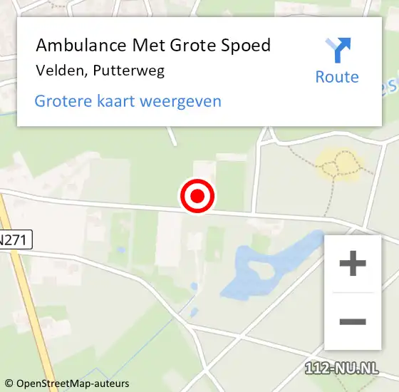 Locatie op kaart van de 112 melding: Ambulance Met Grote Spoed Naar Velden, Putterweg op 15 april 2014 10:44