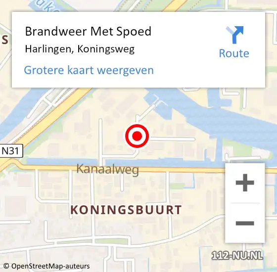 Locatie op kaart van de 112 melding: Brandweer Met Spoed Naar Harlingen, Koningsweg op 30 september 2019 05:01