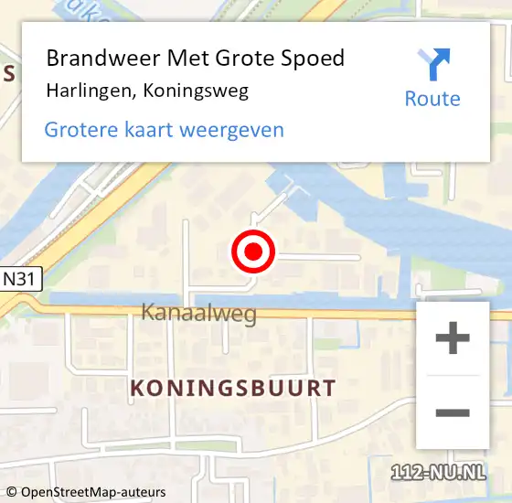 Locatie op kaart van de 112 melding: Brandweer Met Grote Spoed Naar Harlingen, Koningsweg op 30 september 2019 05:11