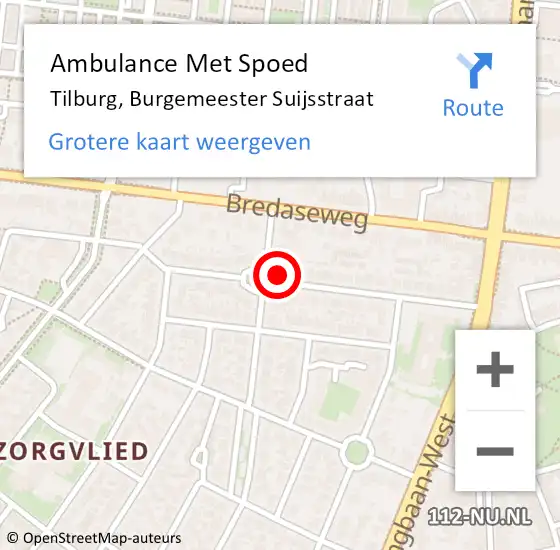 Locatie op kaart van de 112 melding: Ambulance Met Spoed Naar Tilburg, Burgemeester Suijsstraat op 30 september 2019 05:43