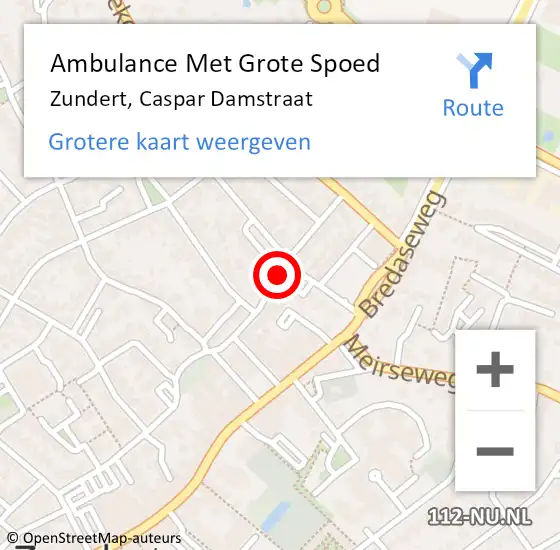 Locatie op kaart van de 112 melding: Ambulance Met Grote Spoed Naar Zundert, Caspar Damstraat op 30 september 2019 06:38