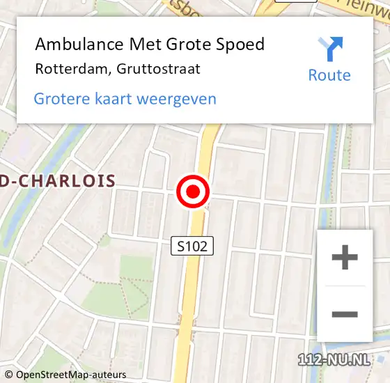 Locatie op kaart van de 112 melding: Ambulance Met Grote Spoed Naar Rotterdam, Gruttostraat op 30 september 2019 08:06