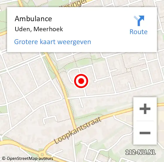 Locatie op kaart van de 112 melding: Ambulance Uden, Meerhoek op 30 september 2019 08:08