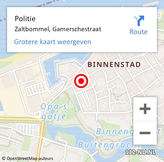 Locatie op kaart van de 112 melding: Politie Zaltbommel, Gamerschestraat op 30 september 2019 09:22