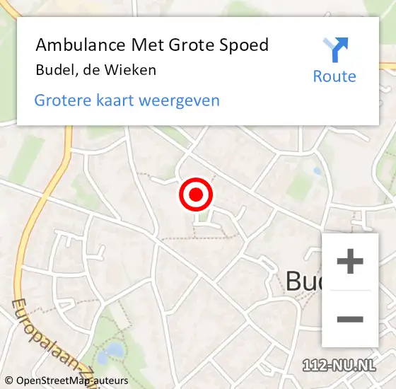 Locatie op kaart van de 112 melding: Ambulance Met Grote Spoed Naar Budel, de Wieken op 30 september 2019 10:27