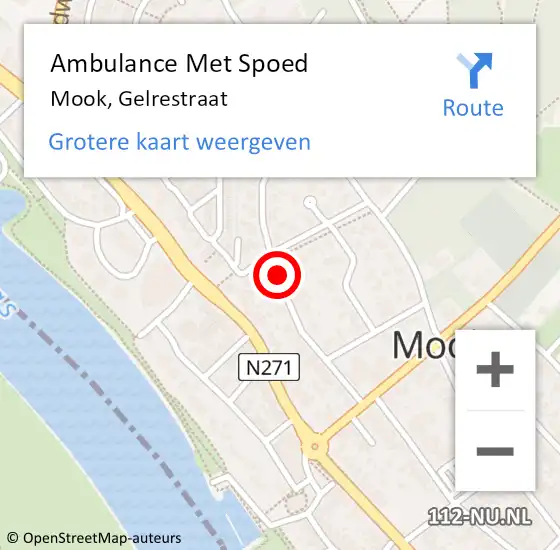 Locatie op kaart van de 112 melding: Ambulance Met Spoed Naar Mook, Gelrestraat op 30 september 2019 12:49