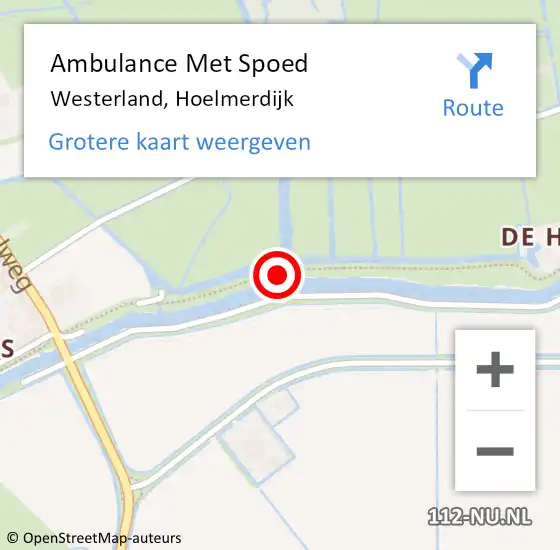 Locatie op kaart van de 112 melding: Ambulance Met Spoed Naar Westerland, Hoelmerdijk op 30 september 2019 12:52