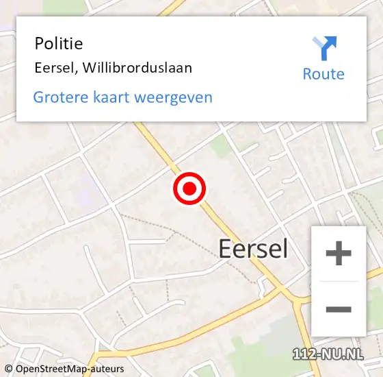 Locatie op kaart van de 112 melding: Politie Eersel, Willibrorduslaan op 30 september 2019 15:02