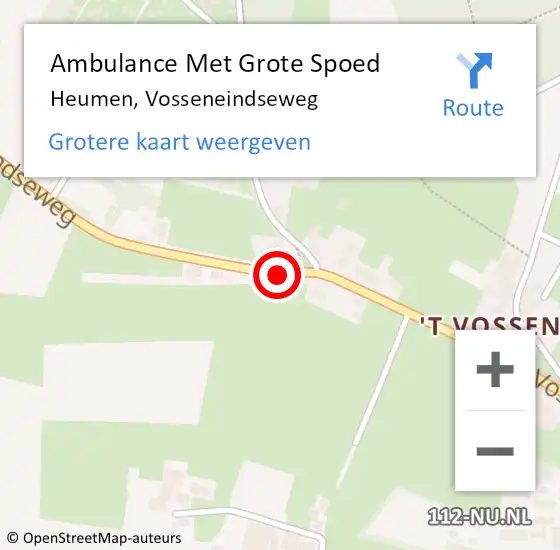 Locatie op kaart van de 112 melding: Ambulance Met Grote Spoed Naar Heumen, Vosseneindseweg op 30 september 2019 16:36